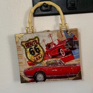 Vintage Route 66 Handbag with Red Car Design